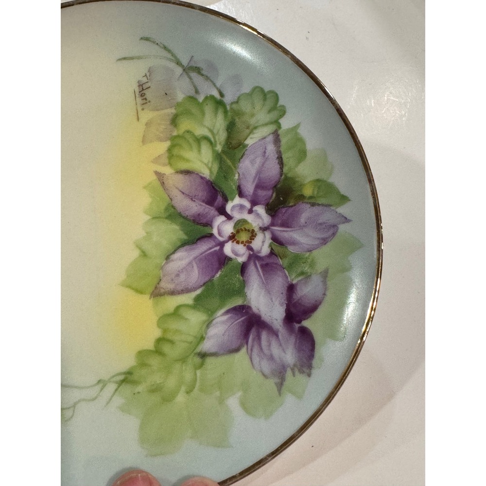Meito China Hand Painted Floral Plate Purple  Gold Rim T Hori Japan 7.75in - Picture 2 of 6